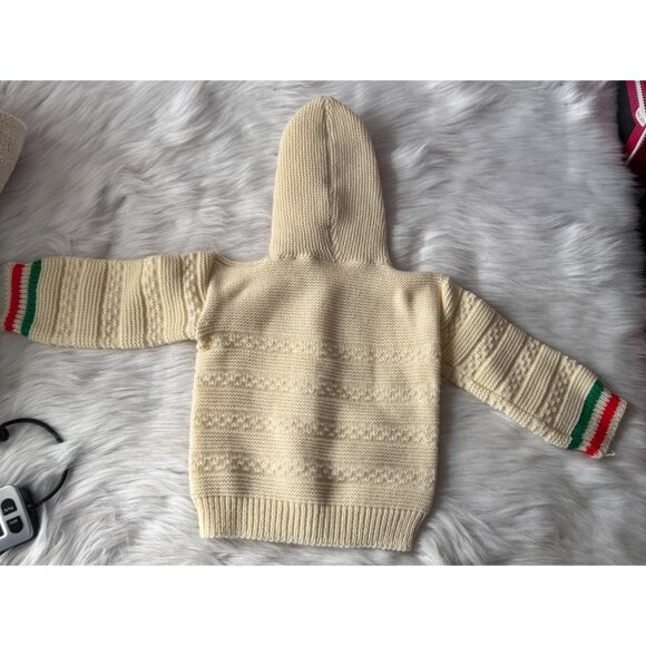 Vintage Baby Hooded Sweater Size 12 Mo. Cream Knit 100% Acrylic Fiber Made In U. - Picture 8 of 11